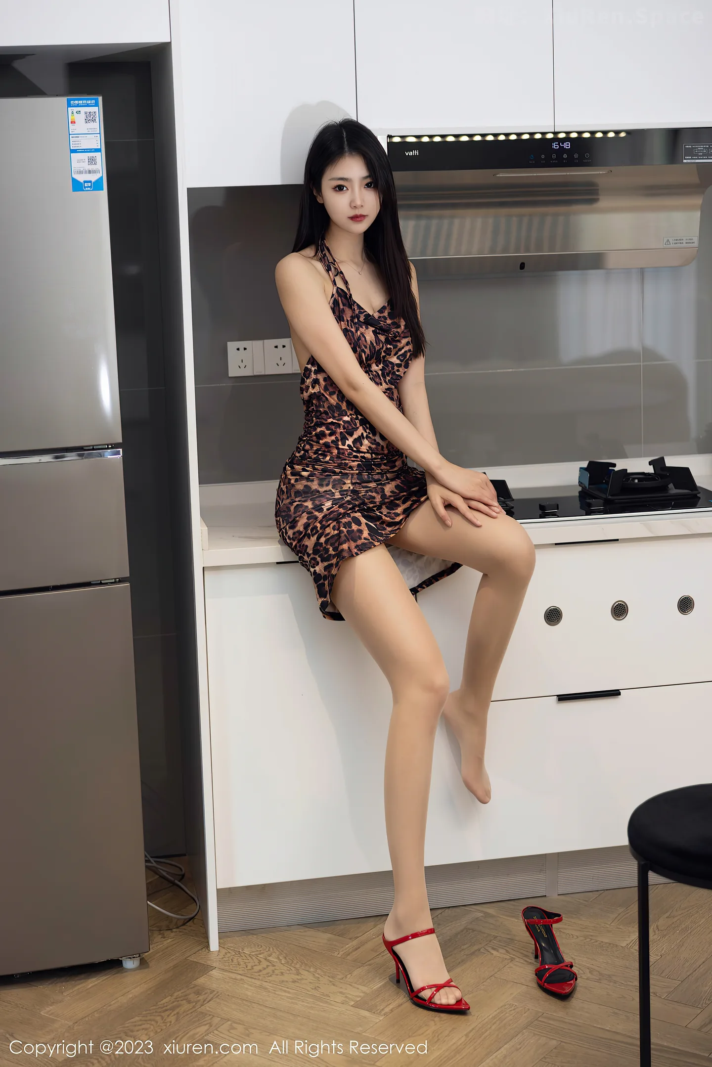 图片[2]-[XiuRen秀人网]2023.05.09 VOL.6703 可樂Vicky 豹纹连衣裙加肉丝美腿性感私房写真集-秀人网官方网站